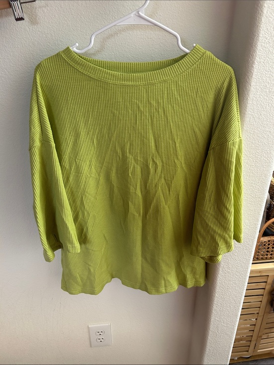 Tops - Lightweight Lime Green Waffle-Knit Women's Top